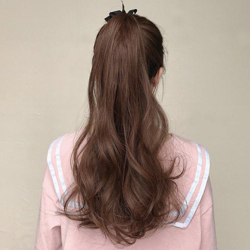 Real hair ponytail wig female long hair strappy long curly hair big wave high ponytail braid natural net red full real hair