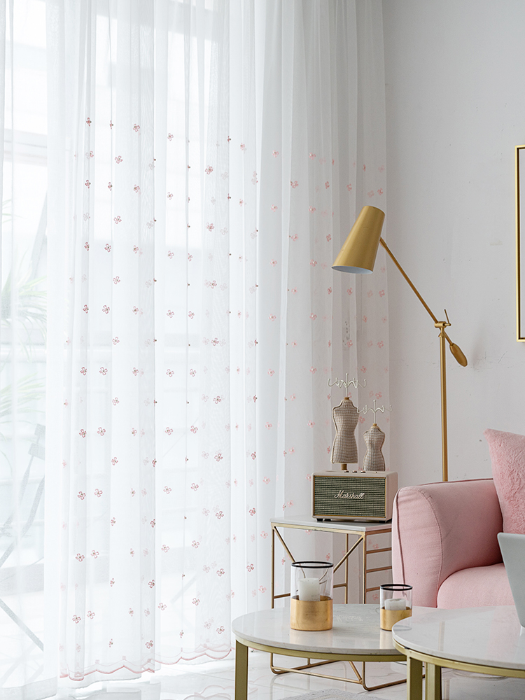 Korean pearl white embroidered yarn curtain curtain Nordic simple ins living room bedroom white yarn bay window beaded yarn curtain