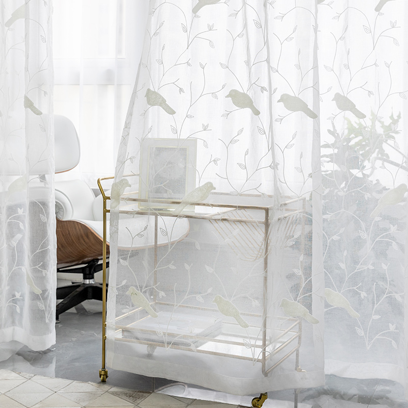 White yarn Balcony Yarn Semi-Shading Partition Euphotic radiopaque Veil Curtain Bedroom Minimalist Modern White Small Bird Yarn Curtain