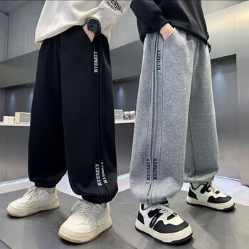 Washed cotton 2026 spring new children's sports pants medium and large children's casual sweatpants loose pants boys thin style
