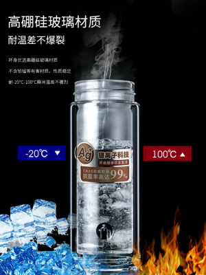 富光 茶马仕银离子抗菌双层茶水分离玻璃杯大容量水杯 TM201W-310