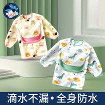 Childrens gown waterproof baby rice bag long sleeve apron newborn baby eating bib back wear clothing summer thin