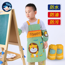 Childrens apron painting gown male baby eating bib kindergarten painting summer waterproof belt sleeve anti-dressing