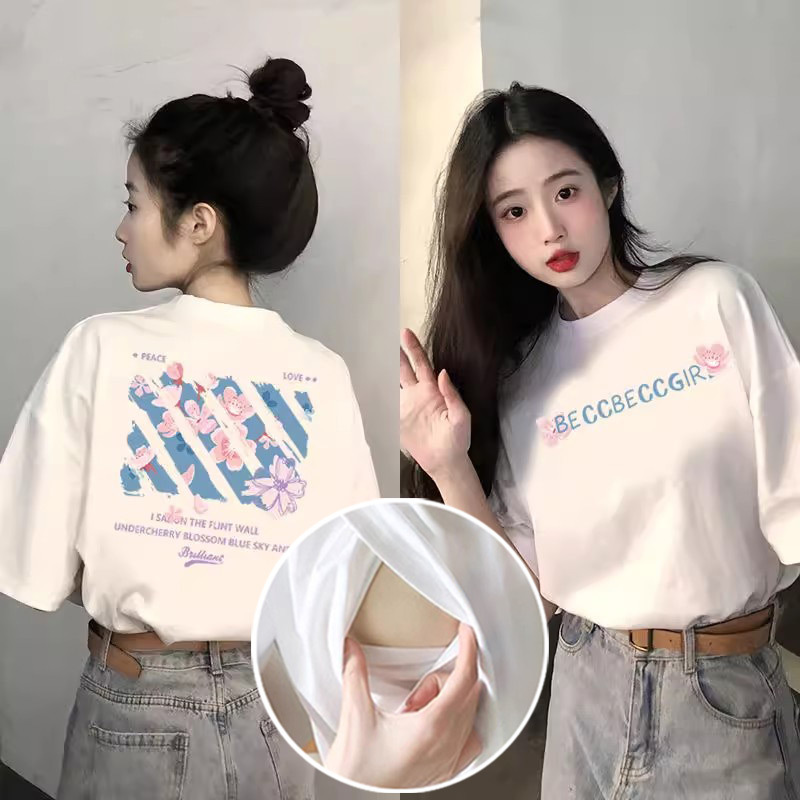 Nursing Tops for Going Out, Hot Mom Style, Pure Cotton Short-Sleeved T-Shirts, Summer Wear, Postpartum Breastfeeding Clothes, Summer Trendy Mom Clothes