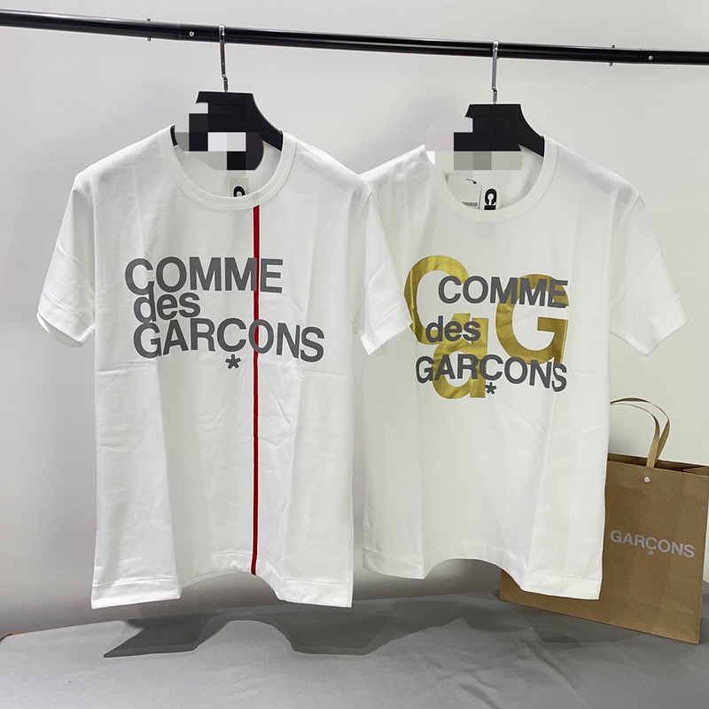 Hchcdg Independent Brand Japanese Cdg Letter Print Short-Sleeve Red Striped T-Shirt Basic Layering Couple Style