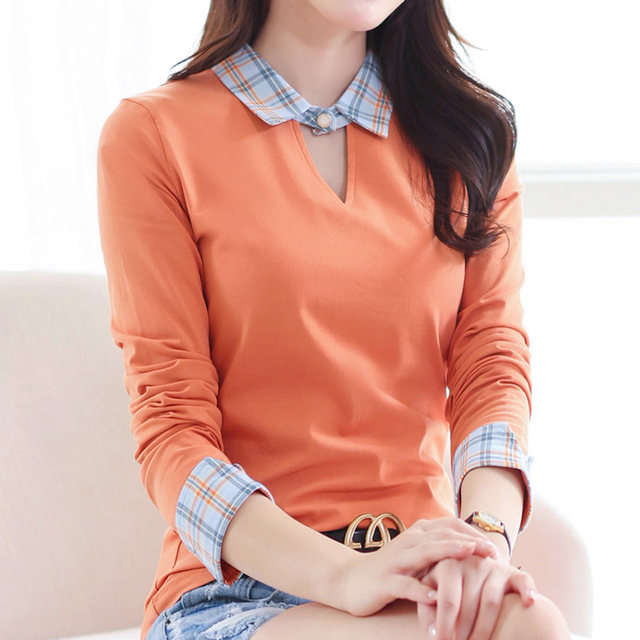 Personality small bow tie contrast color collar Polo shirt mid-sleeve t-shirt female lapel fake two-piece top pure cotton thin spring and summer