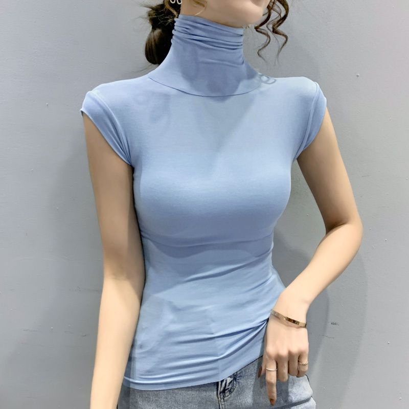 High-Neck Tank Top Women's T-Shirt Sleeveless Shoulder-Covering Top Tight-Fitting Base Shirt White Sports High-Neck Base Shirt Summer