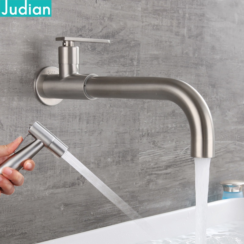 Entrance Wall Type Single Cold Tap Spray Gun Stainless Steel Rotary Simple Washbasin Washbasin Balcony Laundry Pool Mop Pool