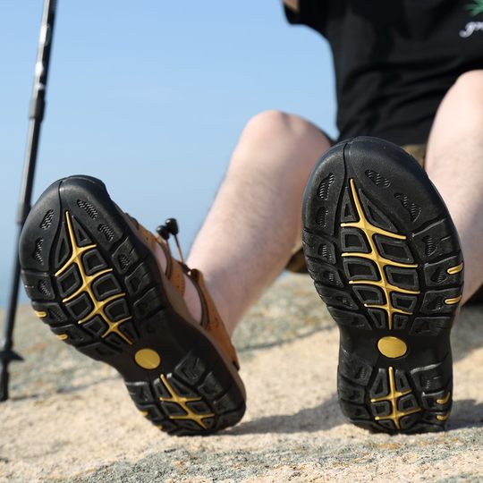 真皮凉鞋男2025新款夏季外穿潮运动包头凉拖鞋防滑男士沙滩洞洞鞋