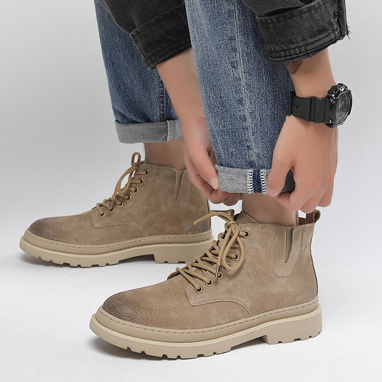 Martin boots men's high-top winter velvet warm cotton shoes 2025 new desert boots men's Chelsea boots genuine leather