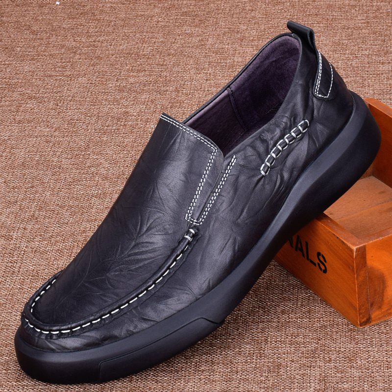 Men's shoes winter gush 2023 new men's bean shoes One foot pedal Inlan business casual leather shoes men's genuine leather-Taobao