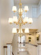 Large Chandelier in the Living Room of a Duplex House, American-Style Rotating Vintage Loft Apartment, Open-Air Three-Story Stairwell Large Chandelier