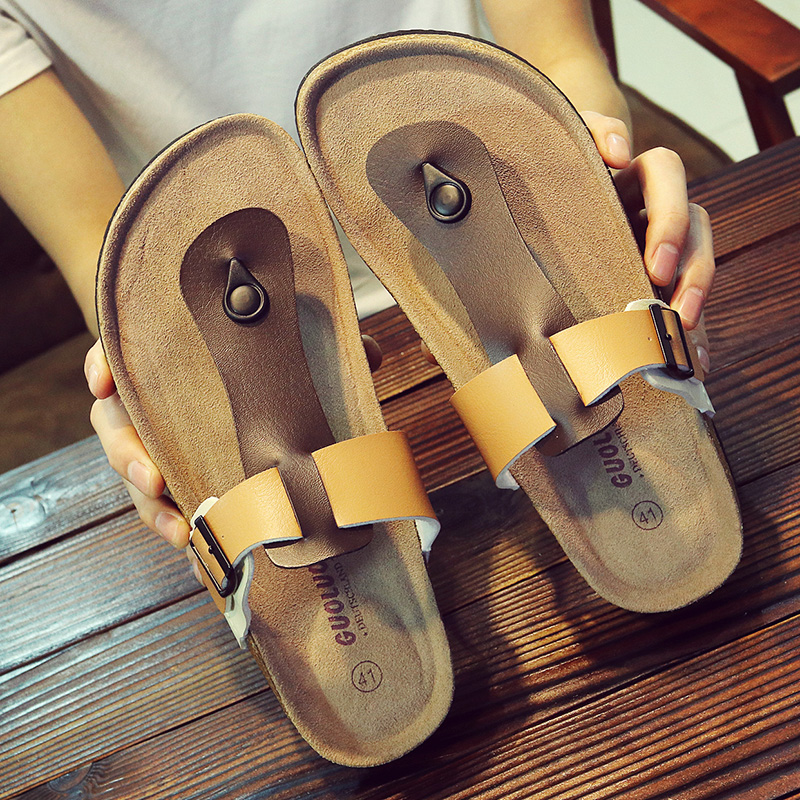 New cork slippers Man Summer casual wooden slippers wear beach shoes and feet large size slippers