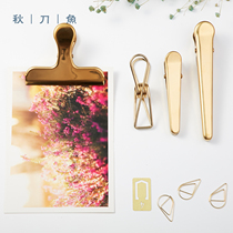 Autumn Knife Fish Retro Stationery Clip Golden Clip Hand Tent Accessories Iron Clip Minimalist Around Containing Clip Mouth Clip File Information Paper Clip Nordic Jins Wind Plated Brass Clip