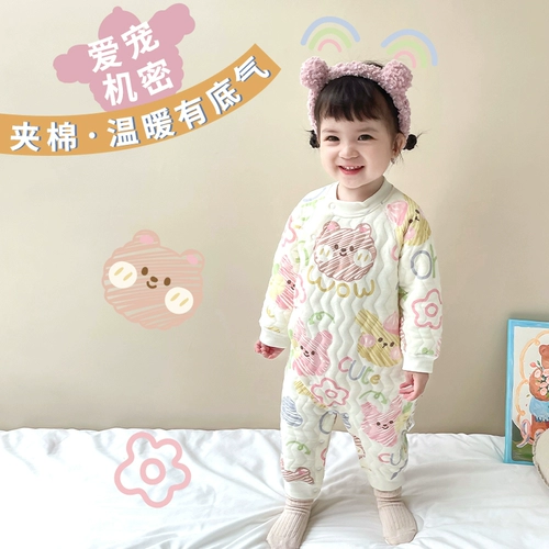 Детский удерживающий тепло осенний стеганый пуховик для новорожденных, весеннее демисезонное боди, увеличенная толщина