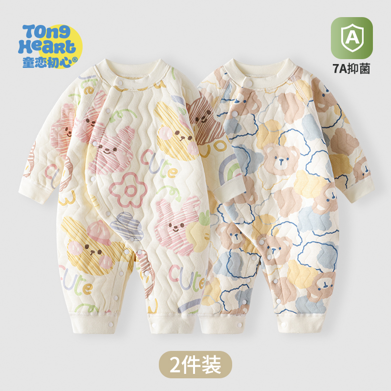 ベビージャンプスーツ、暖かい秋と冬のキルティング冬服、新生児服、新年服、厚みのある春と秋のスタイル