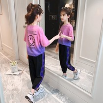 Girl Clothing Trendy Suit Foreign Air Summer 2022 New Childrens Clothes CUHK Child Short Sleeve Sports Two Sets