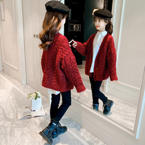 Girls Sweater Jacket Autumn Winter Clothing 2021 New Medium and Big Children Korean Little Girl Westernly Knitted Cardigan Tide