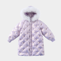 Girls coat 2021 Winter Korean version of the Western style hair down padded long children autumn and winter bright