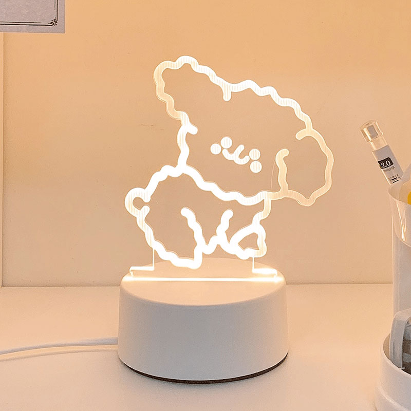Curly Dog (White / Yellow / Warm)Night light girl student Bedside Desk lamp dormitory sleep bedroom sleep room Atmosphere lamp Creative gifts customized logo
