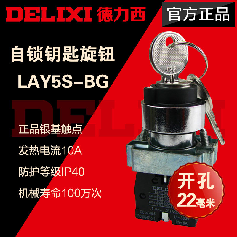 Delixi Metal Button Switch with Key Self-Lock LAY5S-BG21 BG25 with Key Two - Stage Knob