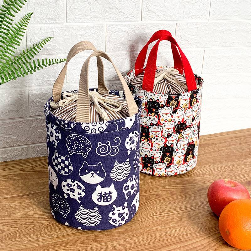 Round Insulated Bag Handbag Lunch Bag Lunchbox Lunchbox Lunch Bag Insulation Bag Aluminum Film Student Drum Insulation Barrel-Taobao