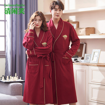 Couple pure cotton robes spring and autumn middle-aged and elderly plus size fashion men and women casual and comfortable bathrobe autumn