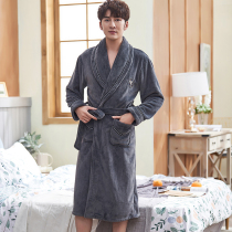 Flannel padded fat plus size dressing gown men winter autumn coral velvet bathrobe pajamas warm fashion home wear