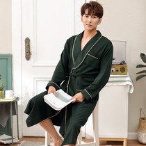 Mens robe Spring and Autumn long sleeve cotton long-length one-piece pajamas bathrobe personality trend simple home wear