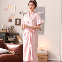 Summer cotton short-sleeved gown Women summer loose long style Japanese bathrobe pajamas casual sweet cotton home wear