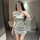 Purely Sexy Off-Shoulder Drawstring Short-Sleeved Dress for Women, Summer Design, Chic and Sexy, Slim-Fitting Hip-Hugging Short Skirt