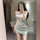 Purely Sexy Off-Shoulder Drawstring Short-Sleeved Dress for Women, Summer Design, Chic and Sexy, Slim-Fitting Hip-Hugging Short Skirt