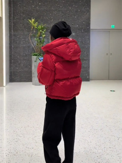 Red Turtle-Neck down Jacket for Women in Their Zodiac Year, Winter High-End Thick Hooded Puffer Jacket, Short Style for Petite Women