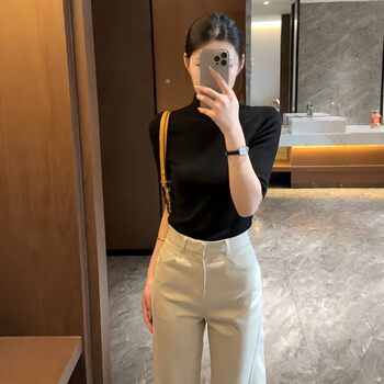 Sexy Hot Girl Black Half-High Collar Short-Sleeved T-Shirt for Women 2026 Spring New Slim Fit Inner Wear Outer Top