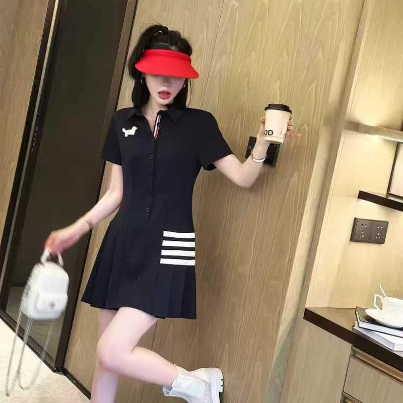 Tb Knitted Dress for Women 2026 Summer New High-Waisted Slimming Short-Sleeve Polo Collar Pleated Skirt European Hot-Selling Trend Tb Knitted Dress for Women 2026 Summer New High-Waisted Slimming Short-Sleeve Polo Collar Pleated Skirt European Hot-Selling Trend