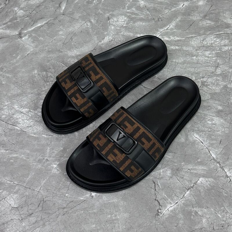 Suitable for Mufendi Mufu's 2026 Summer New Style Dark Pattern Men's Slip-On Sandals with Woven Straps and Thick Soles, Ff Slippers for Men