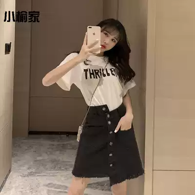 2020 summer popular new denim short skirt short-sleeved T-shirt small Western style thin two-piece suit skirt female