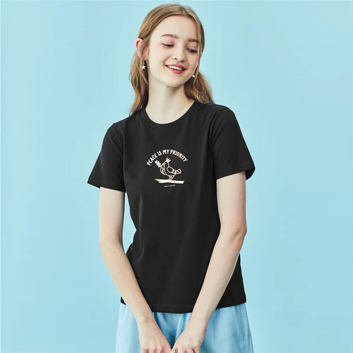 Хлопковая футболка с коротким рукавом, круглый воротник