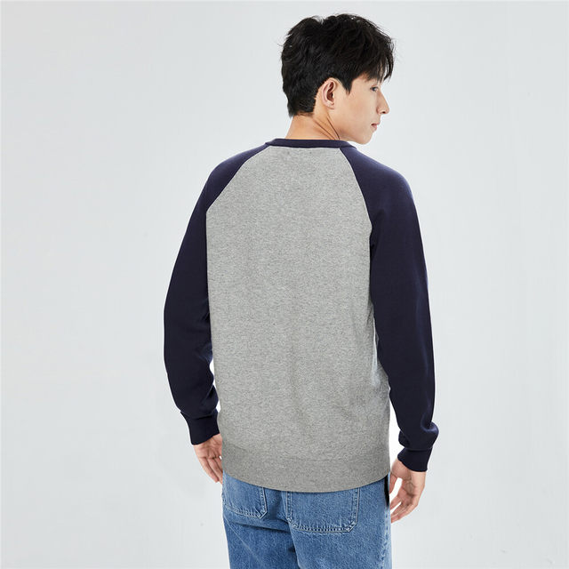 Giordano sweater ຜູ້ຊາຍ combed ຂົນຝ້າຍ colorblock raglan ຄໍຮອບ pullover sweater 13053762