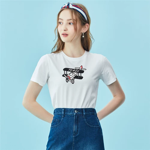 Хлопковая футболка с коротким рукавом, круглый воротник