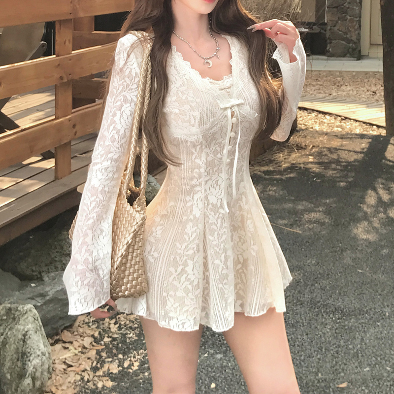 French-Style Chic Lace Dress for Women, New Autumn and Winter Design, High-End Feel, Small Formal Dress, A-Line Skirt French-Style Chic Lace Dress for Women, New Autumn and Winter Design, High-End Feel, Small Formal Dress, A-Line Skirt