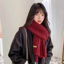 Red cashmere scarf female winter cute girl Korean version wild 2020 new warm knitted wool bib tide