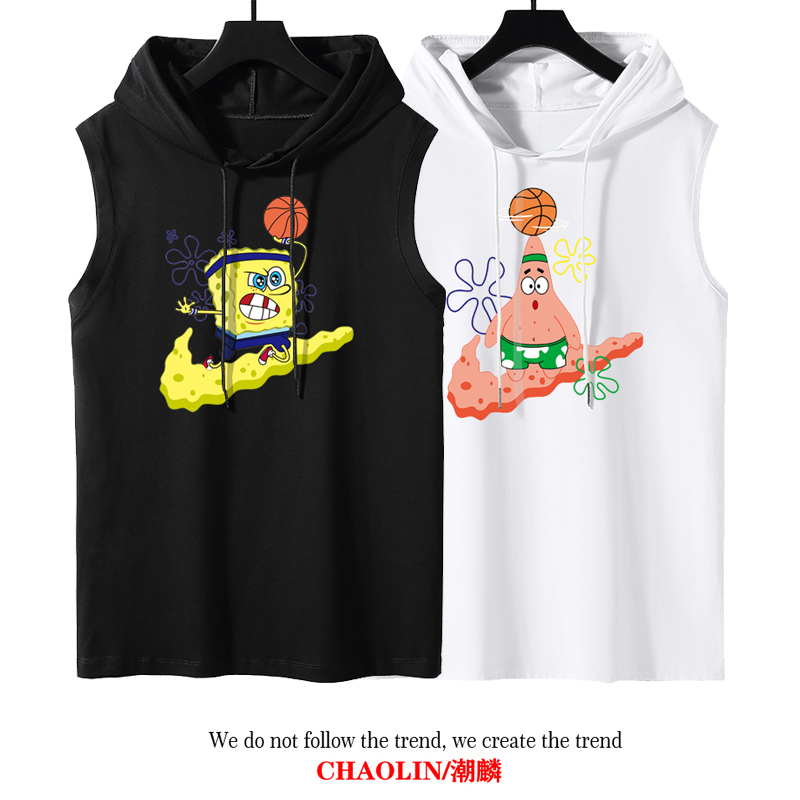 Irving 5 Spongebob Squarepants Sleeveless Hooded T-Shirt Men's Collaboration Patrick Star Summer Tank Top Basketball Sports Couple Outfit Trendy Irving 5 Spongebob Squarepants Sleeveless Hooded T-Shirt Men's Collaboration Patrick Star Summer Tank Top Basketball Sports Couple Outfit Trendy
