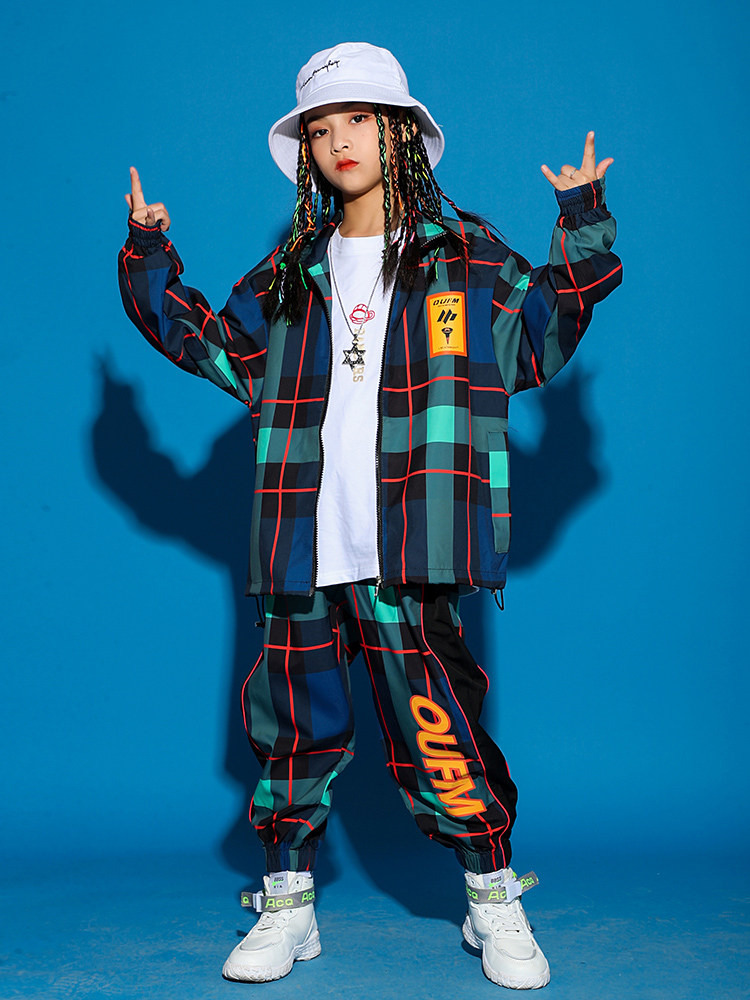 Kids hip hop hipster cool set autumn girls catwalk jazz dance performance costume boys handsome hiphop costume