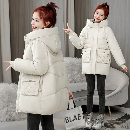 Однотонный длинный пуховик с пухом, модная куртка, 2024 года, средней длины, в корейском стиле, увеличенная толщина