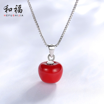 Christmas Pink Crystal Red Apple Necklace Female Sterling Silver Clavicle Chain Creative Personality Romantic Christmas Eve Birthday Gift