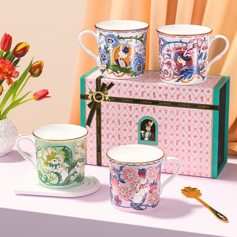 Blanbunny Bone China Couple Cup Gift Box Office Tea Cup Coffee Cup Set Birthday Gift