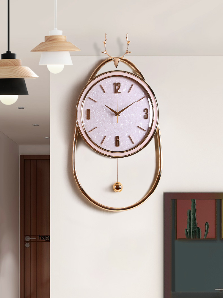 Nordic Deer Head Watch Wall Clock Living Room Home Stylish Simple European Lightweight Wall Hanging Perforation Free Quartz Clock Silent