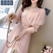 . 2020 Summer Vintage sequin sửa eo dài sao lưới đầm đầm cổ tích