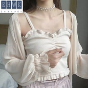 100 máy cẩn thận ren tay áo mùa hè vành đai ngắn voan. Với kem chống nắng cardigan cô gái ra khỏi khăn choàng cổ tích siêu